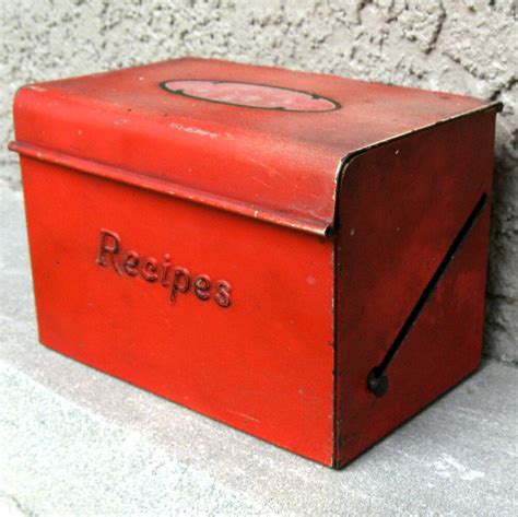 metal reciept box|vintage metal recipe box.